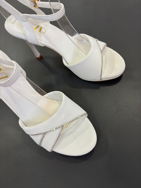 Women Rhinestone Decor Ankle Strap Open Toe Stiletto